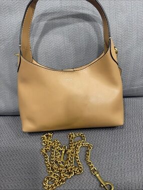 Coach Tan Shoulder Bag with Gold Chain Accent